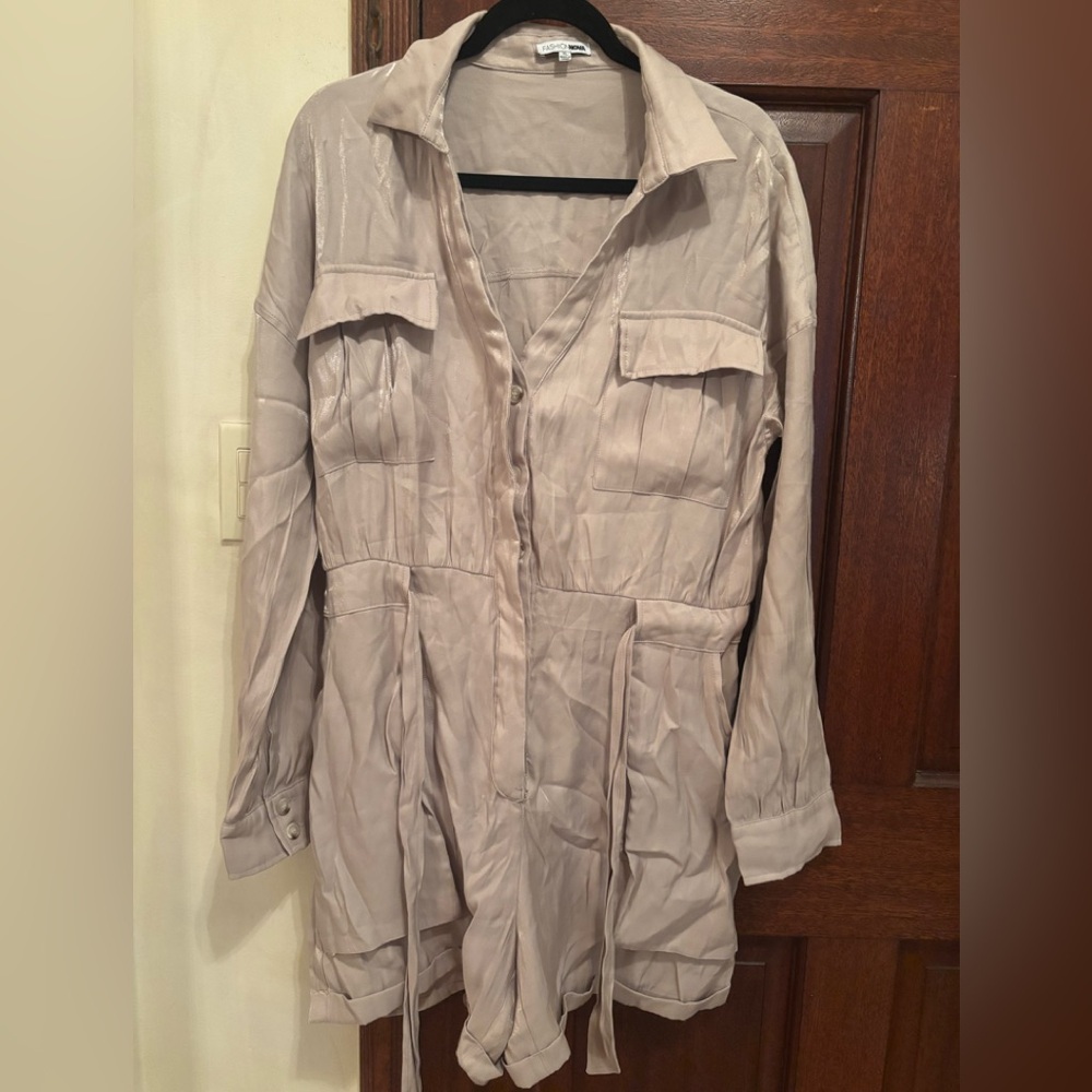 Fashion Nova Beige Utility Romper